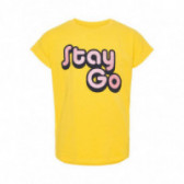 Bluză de bumbac de culoare galbenă, cu mânecă scurtă și inscripție roz pentru fete Name it 54327 