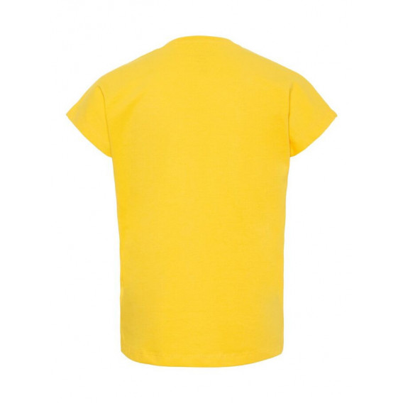 Bluză de bumbac de culoare galbenă, cu mânecă scurtă și inscripție roz pentru fete Name it 54328 2