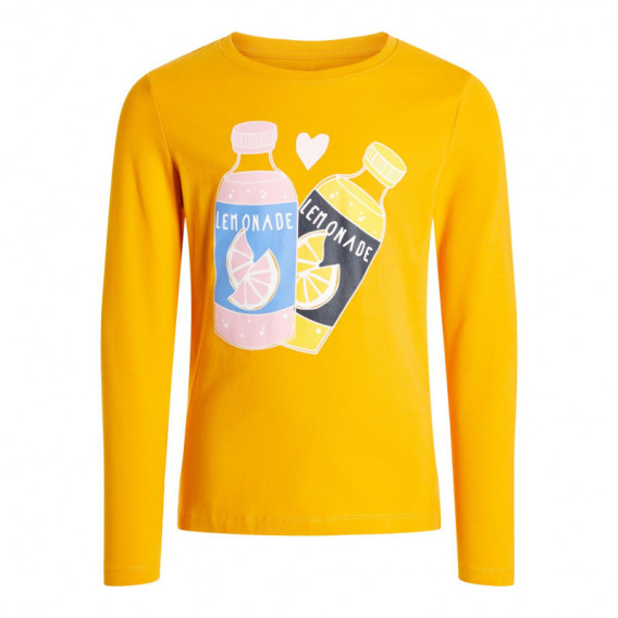 Bluză de bumbac cu mânecă lungă galbenă, cu imprimeu inimă pentru fete Name it 54437 