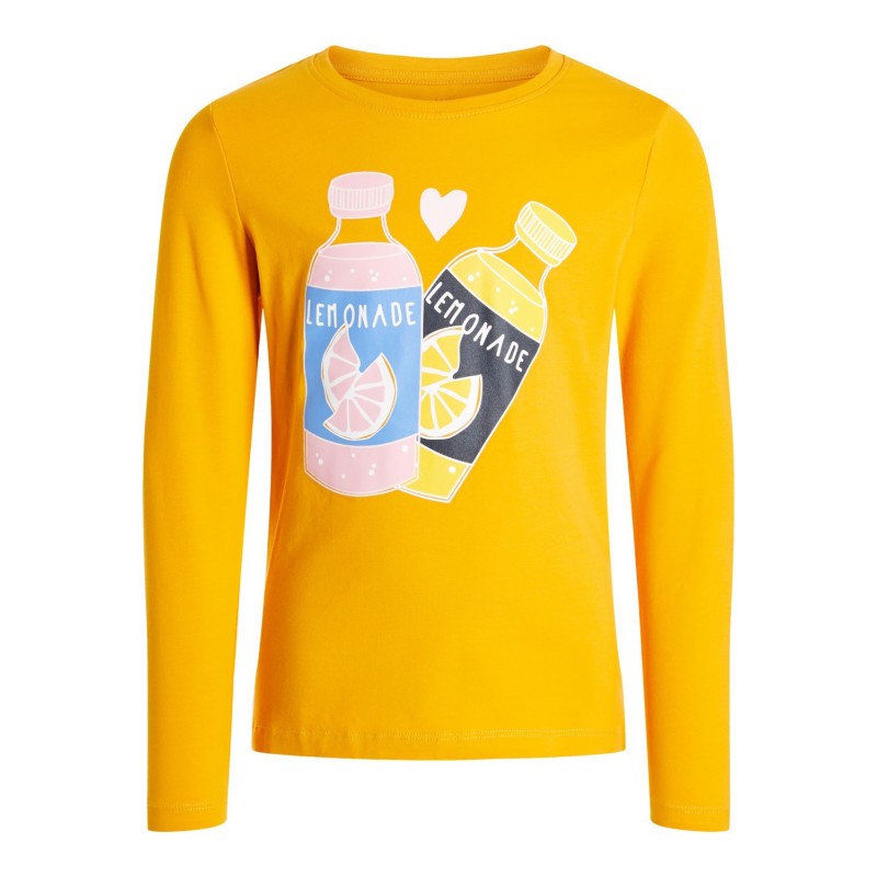 Bluză de bumbac cu mânecă lungă galbenă, cu imprimeu inimă pentru fete  54437