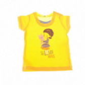 Bluză cu mânecă scurtă din bumbac, de culoare galbenă cu imprimeu colorat pentru fete Benetton 57897 