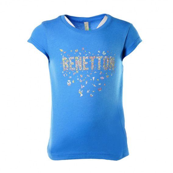 Tricou din bumbac cu imprimeu color și inscripție BENETTON pentru fete Benetton 57913 
