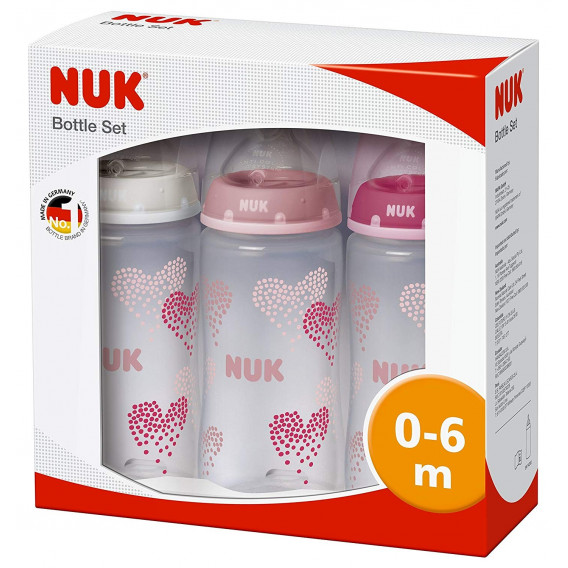 Sticlă de alimentare de 300 ml din polipropilenă roz cu suzeta M pentru copiii de 0-6 luni NUK 58740 2