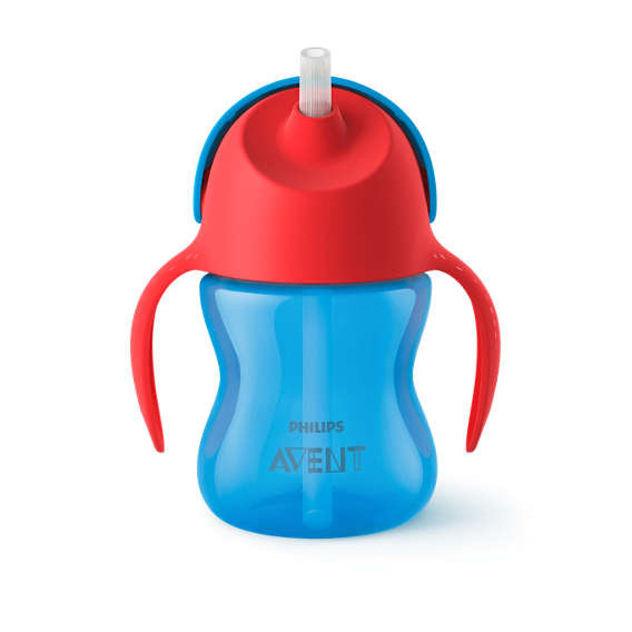 Sticlă cu pai, 200 ml, 9+ luni, capac albastru și roșu Philips AVENT 59524 3