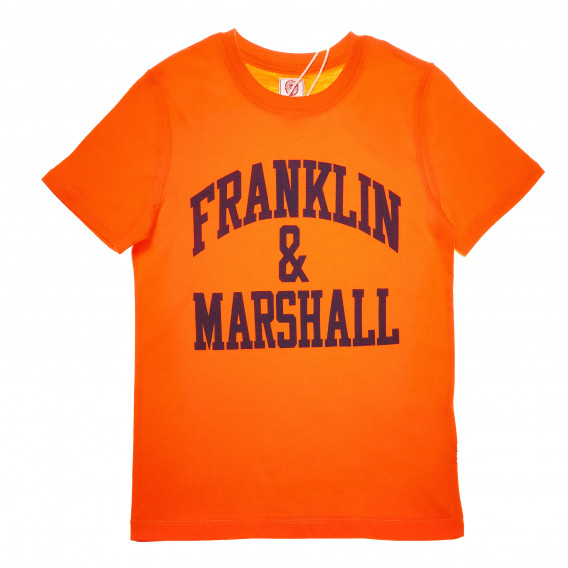 Tricou din bumbac, portocaliu, cu logo pentru băieți Franklin & Marshall 61893 