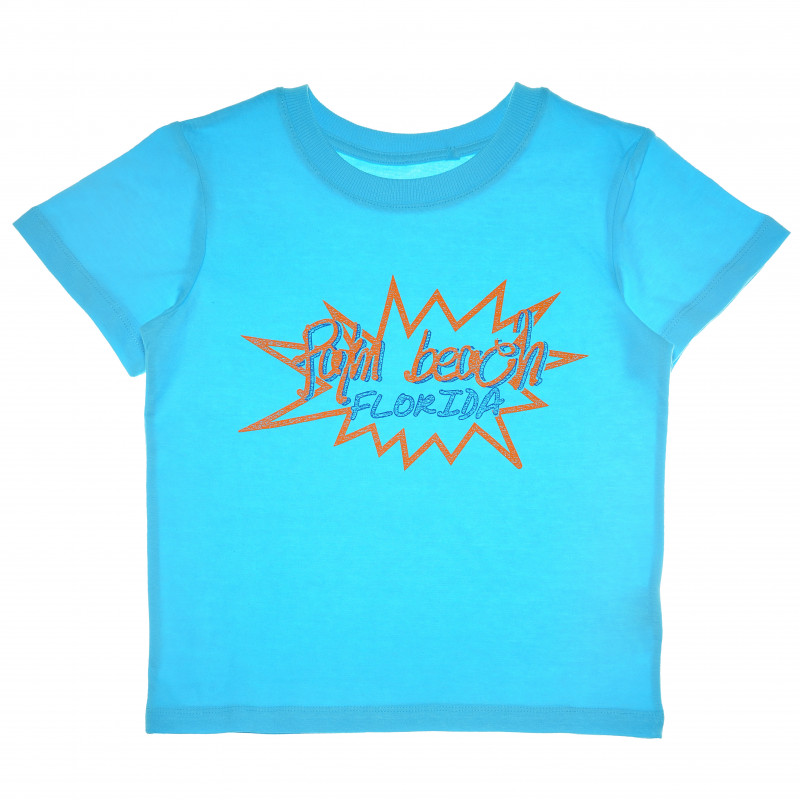 Bluză din bumbac cu inscripția PALM BEACH cu mâneci scurte pentru fete  61941