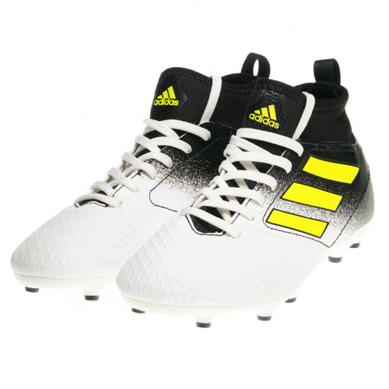 Pantofi de fotbal pentru băieți alb-negru cu semnul de marcă galben Adidas 63498 