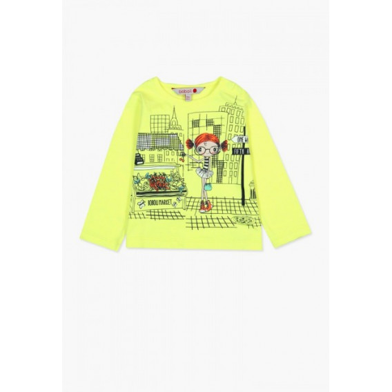 Bluză galbenă cu mâneci lungi, cu imagine imprimată pentru fete Boboli 64739 