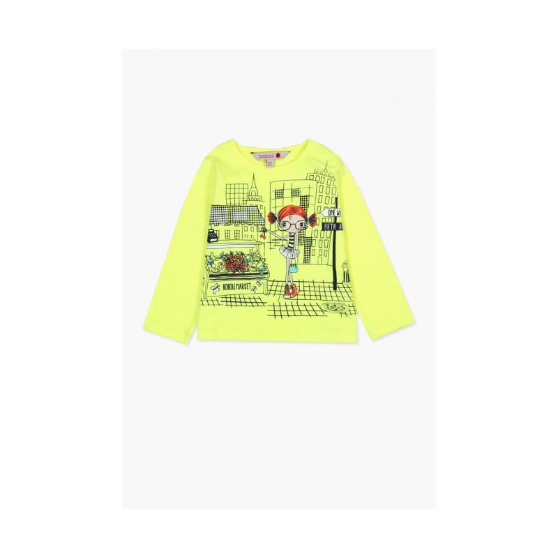 Bluză galbenă cu mâneci lungi, cu imagine imprimată pentru fete  64739