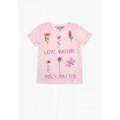 Bluză roz, cu mânecă scurtă, cu mesajul Love Nature, pentru fete Boboli 64846 
