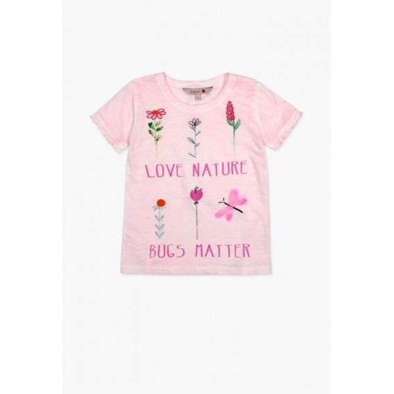 Bluză roz, cu mânecă scurtă, cu mesajul Love Nature, pentru fete Boboli 64846 