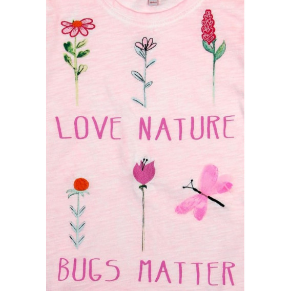 Bluză roz, cu mânecă scurtă, cu mesajul Love Nature, pentru fete Boboli 64849 4