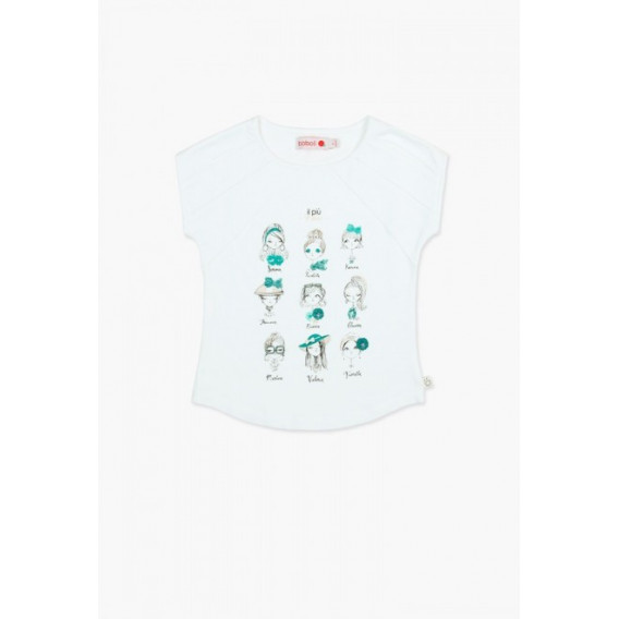 Tricou cu imprimeu fetițe și margine ovală, pentru fete Boboli 64913 