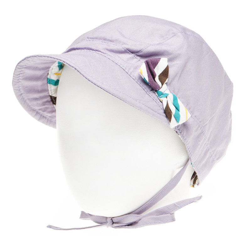 Pălărie din bumbac cu cozoroc și decorare cu panglici pentru fete  65040