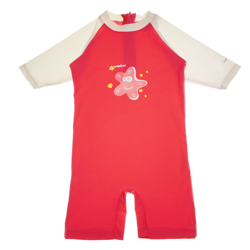 Costum de baie roșu, cu imprimeu stea, pentru o fete  65196