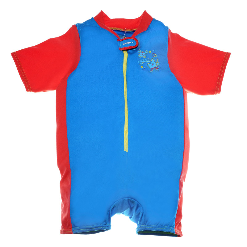 Costum de baie scurt pentru băieți, albastru cu detalii roșii  65744