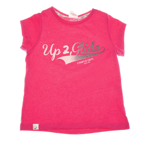 Tricou roz cu inscripție argintie și mâneci scurte pentru fete Up 2 glide 66716 
