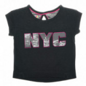 Bluză din bumbac cu aplicație NYC, cu mâneci scurte pentru fete Soft 66801 