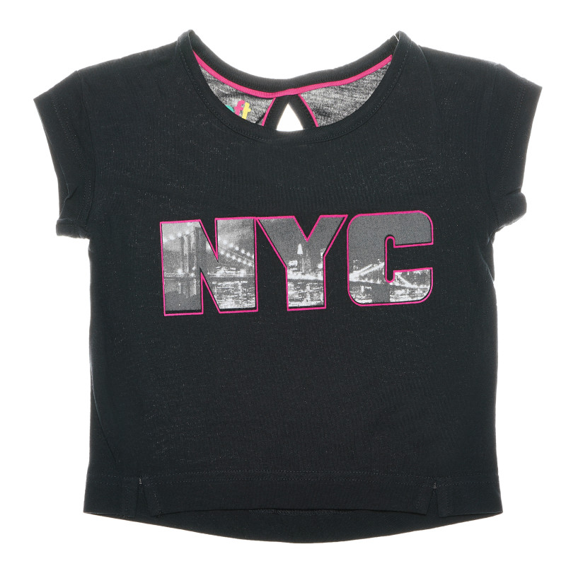 Bluză din bumbac cu aplicație NYC, cu mâneci scurte pentru fete  66801