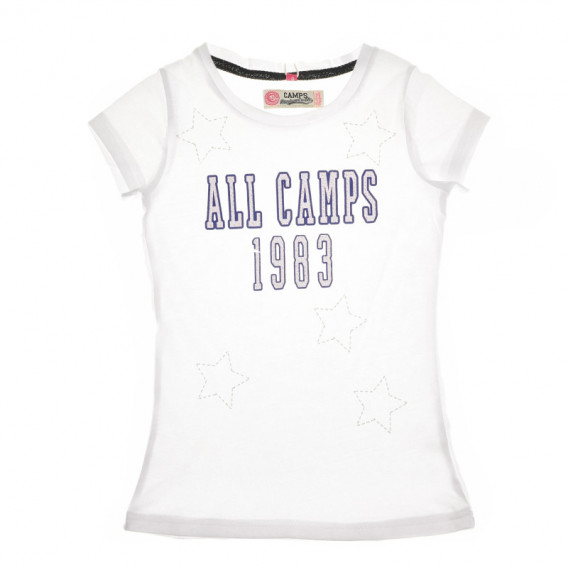 Bluză albă din bumbac cu mâneci scurte și imprimeu pentru fete Camps United 67156 