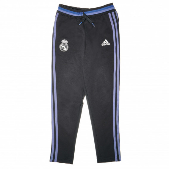 Pantaloni lungi sport cu dungi albastre pentru băieți, negri Adidas 69543 
