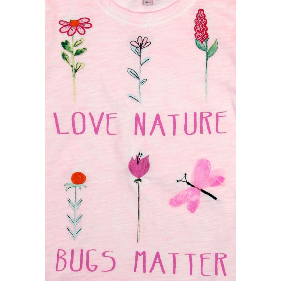 Bluză roz, cu mânecă scurtă, cu mesajul Love Nature, pentru fete Boboli 73702 6
