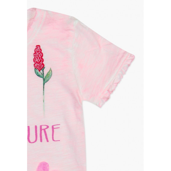 Bluză roz, cu mânecă scurtă, cu mesajul Love Nature, pentru fete Boboli 73703 7