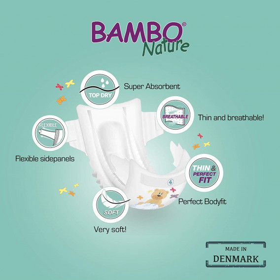 Scutece Eco de bebeluși Bambo Nature Maxi Tall Pack, mărimea 4, 7-18 kg, 60 bucăți Bambo Nature 73754 4