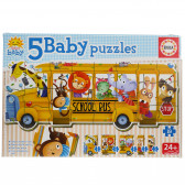 Puzzle 5 în 1 autobuz cu animale Educa 74873 4