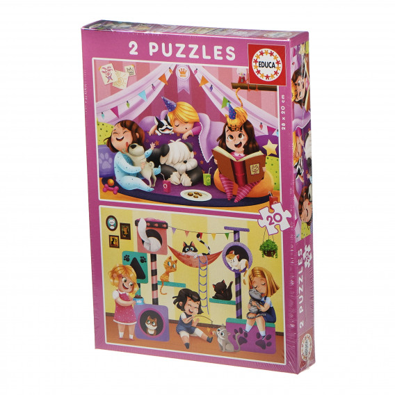 Puzzle 2 la 1 petrecere în pijamale pentru copii Educa 74979 2