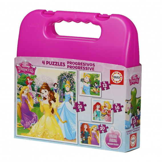 4 în 1 Puzzle pentru copii în servietă - Prințese Disney 75030 2