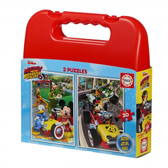 2 în 1 Puzzle pentru copii Mickey și prietenii Racers, într-o servietă Mickey Mouse 75036 2