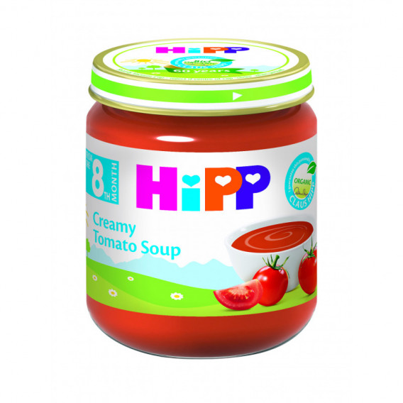 Supă cremă de roșii bio pentru bebeluși, 9+ luni, borcan 200 g. Hipp 77219 