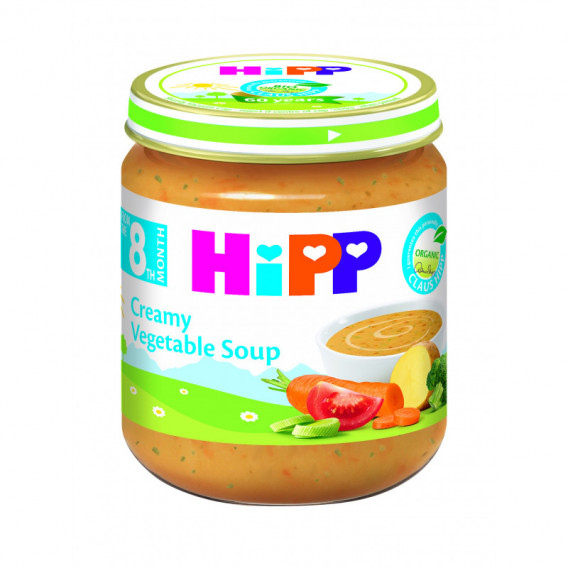 Supă cremă de legume bio pentru bebeluși, 9+ luni, borcan 200 g. Hipp 77220 
