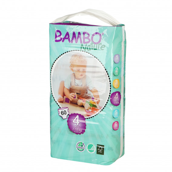 Scutece Eco de bebeluși Bambo Nature Maxi Tall Pack, mărimea 4, 7-18 kg, 60 bucăți Bambo Nature 78150 9