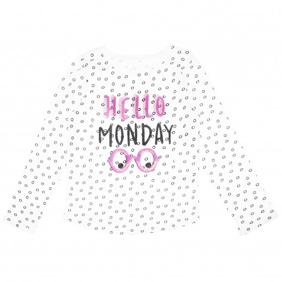 Bluză din bumbac cu mânecă lungă albă cu inscripție „Hello Monday” pentru fete Cool club 80318 