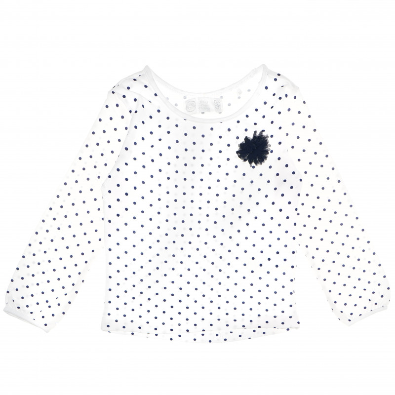 Bluză albă din bumbac cu punctulețe și mâneci lungi pentru fete  80594