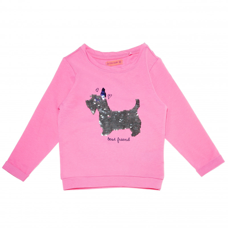 Bluză cu mânecă lungă, de culoare roz, cu imprimeu de câine, pentru fete  80671