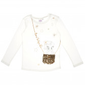 Bluză albă din bumbac, cu mâneci lungi, pentru fete, cu aplicație care imită o geantă  Cool club 80752 