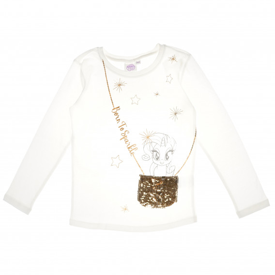 Bluză albă din bumbac, cu mâneci lungi, pentru fete, cu aplicație care imită o geantă  Cool club 80752 