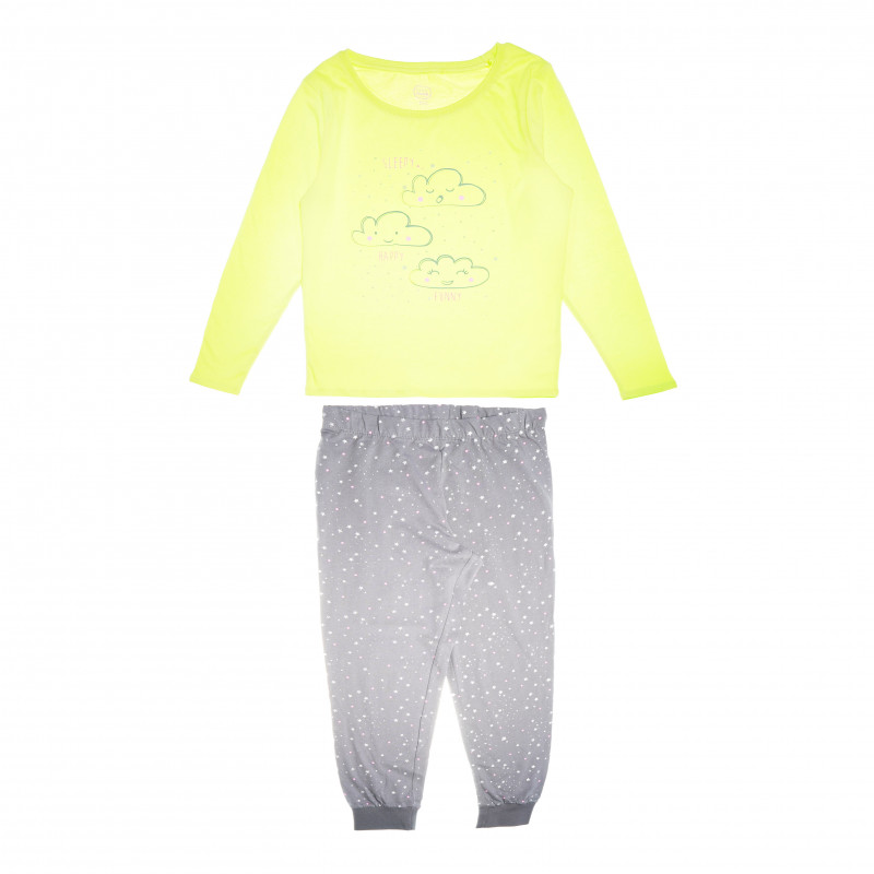 Pijamale de bumbac din două piese, cu imprimeu cu nori și steluțe, pentru fete  80977