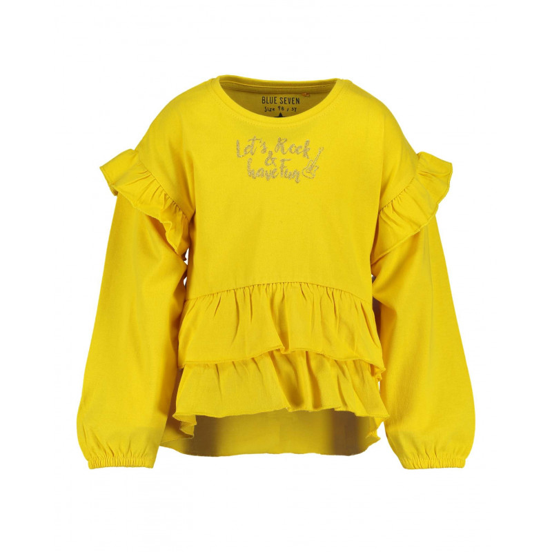 Bluză din bumbac cu mânecă lungă cu spate ușor alungit pentru fete, galben  81481