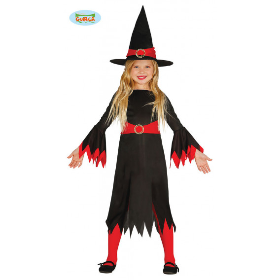 Costum de carnaval pentru fete, model vrăjitoare, roșu și negru Fiesta Guirca 83891 