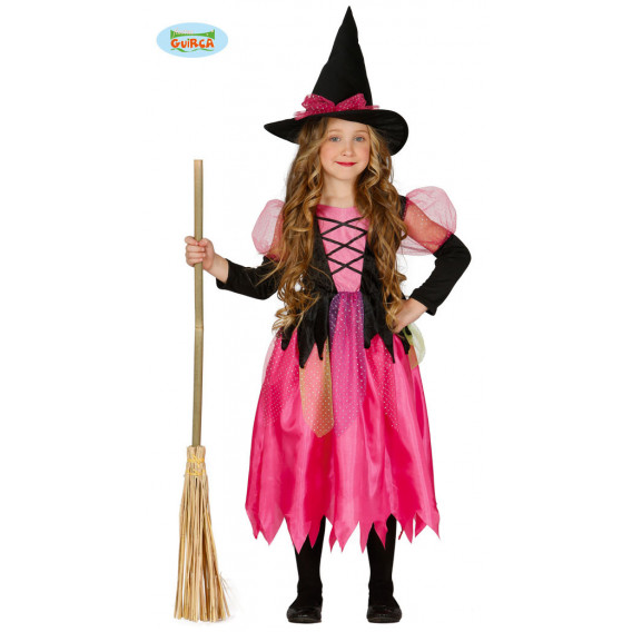 Costum de carnaval pentru fete - vrăjitoare, culoare roz  Fiesta Guirca 83910 
