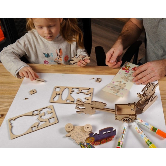 Puzzle mecanic 3D pentru copii, Cocoș Ugears 84393 6