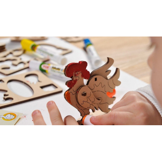 Puzzle mecanic 3D pentru copii, Cocoș Ugears 84403 15