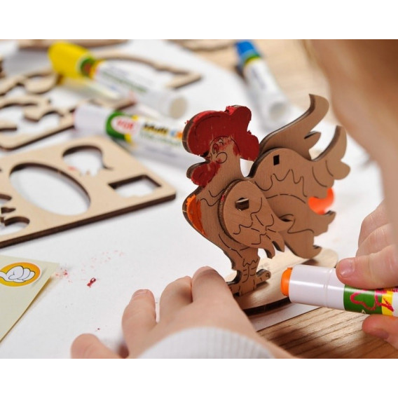 Puzzle mecanic 3D pentru copii, Cocoș Ugears 84404 16