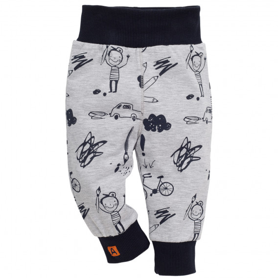 Pantaloni cu imprimeu pentru băieți gri cu manșete negre Pinokio 853 