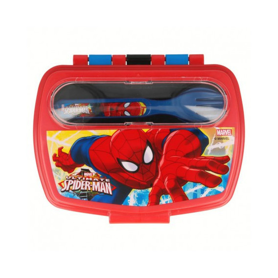 Cutie de prânz, cu imagini Spiderman cu tacâmuri, plastic 400 ml Stor 8762 