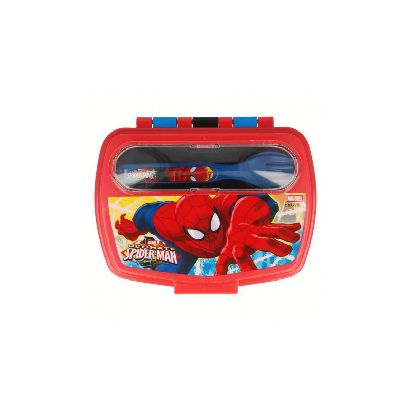 Cutie de prânz, cu imagini Spiderman cu tacâmuri, plastic 400 ml  8762